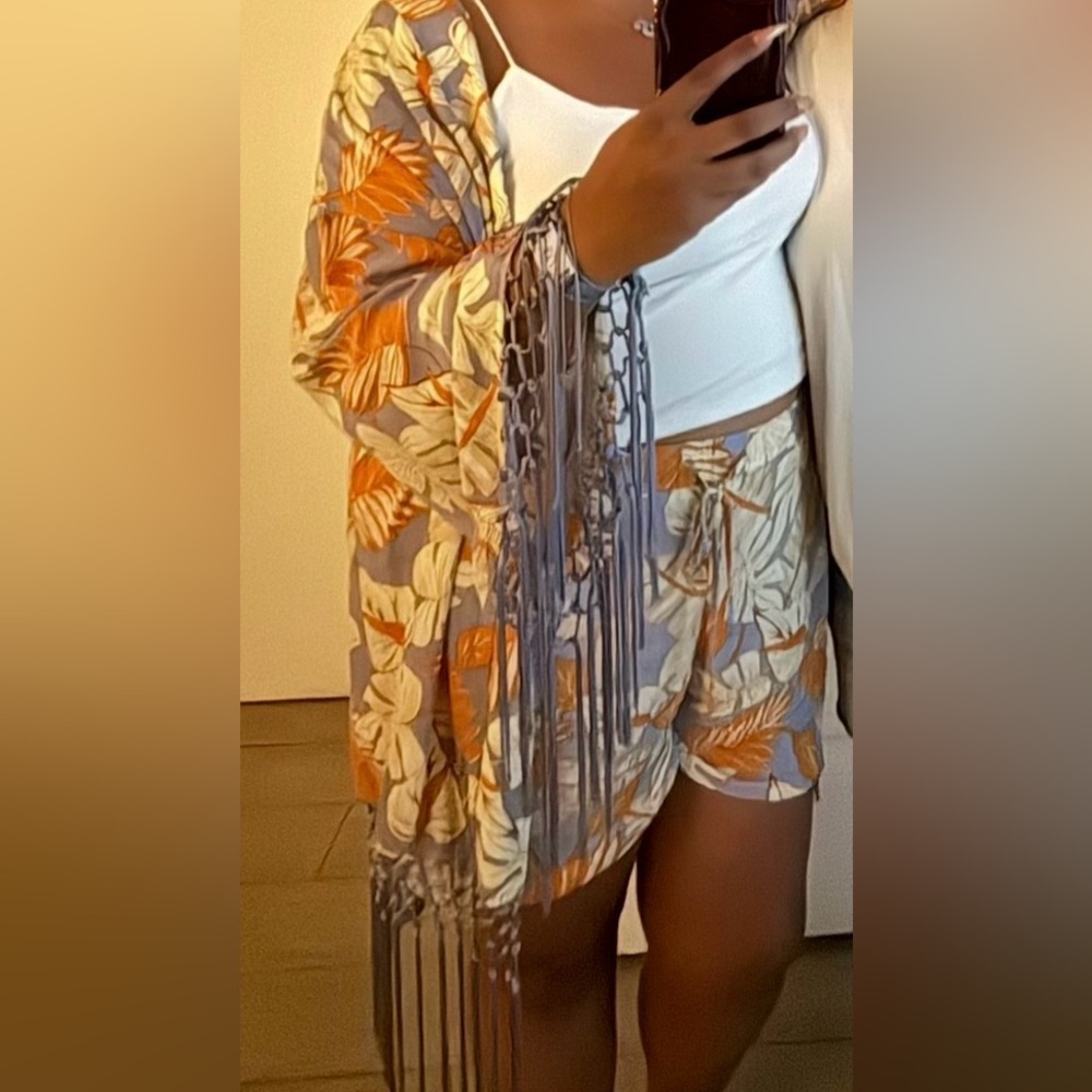 Vici Lavender and Orange Tropical Print Short Set
